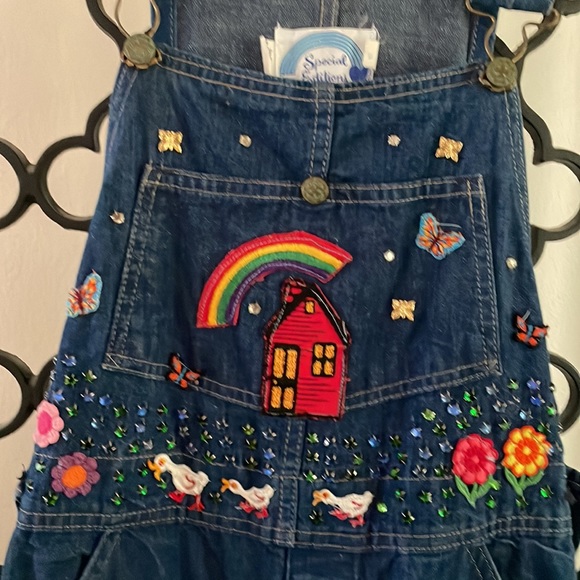 VTG 80s Embellished Women’s Denim Overalls with Appliqués - Picture 3 of 16